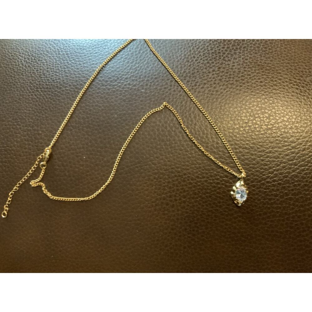 Molten Gold CZ Solitaire Solanales Pendant Necklace Crystal CZ Boho Sculptural - Picture 5 of 9